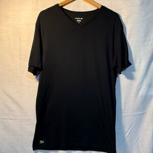 Lacoste Black V Neck T Shirt Mens L Cotton Designer Lounge Tee NWOT